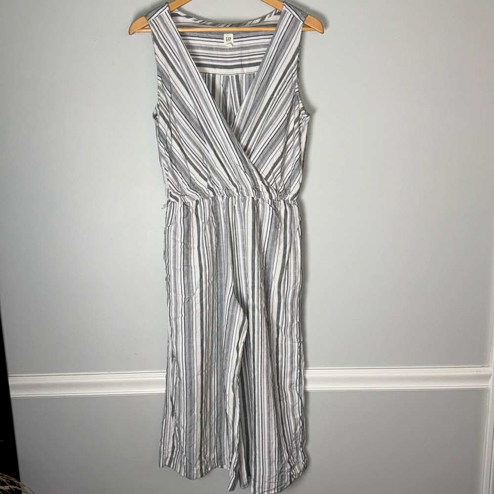 GAP Stripe Sleeveless Wrap Jumpsuit Medium
